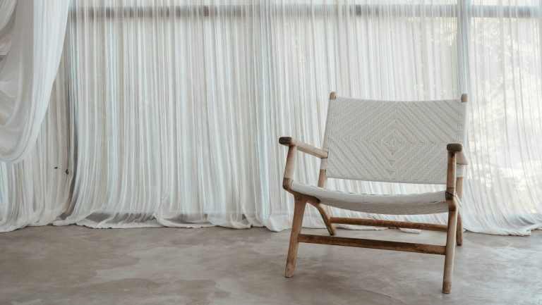 Curtains by a window in winter