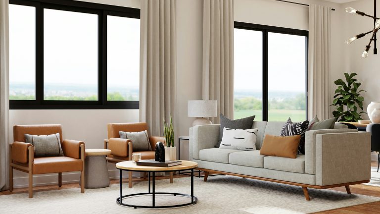 Sunlit room with curtains